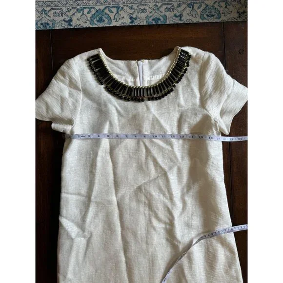 Kate Spade Gail Sheath Dress Cream Linen Blend Embellished Beads Pockets Lined 6 - Picture 5 of 14